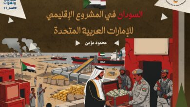 خريطة توضيحية للسودان والقرن الأفريقي مع إبراز الموانئ والممرات البحرية، تعكس موقع السودان في المشروع الإقليمي للإمارات ونفوذها في البحر الأحمر